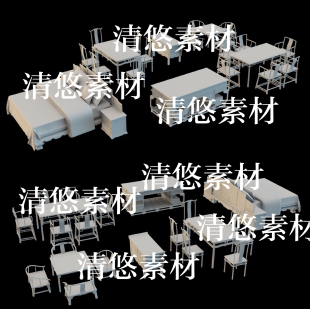 obj格式 fbx c4d 非实物B360 古风桌椅橱床场景装 饰文件 中式 3dmax
