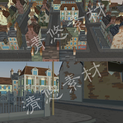 unity maya 3dmax c4d fbx格式模型卡通城市射击场景小镇建筑950