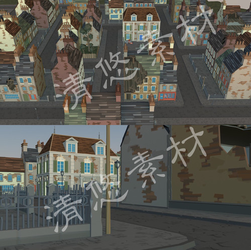 unity maya 3dmax c4d fbx格式模型卡通城市射击场景小镇建筑950