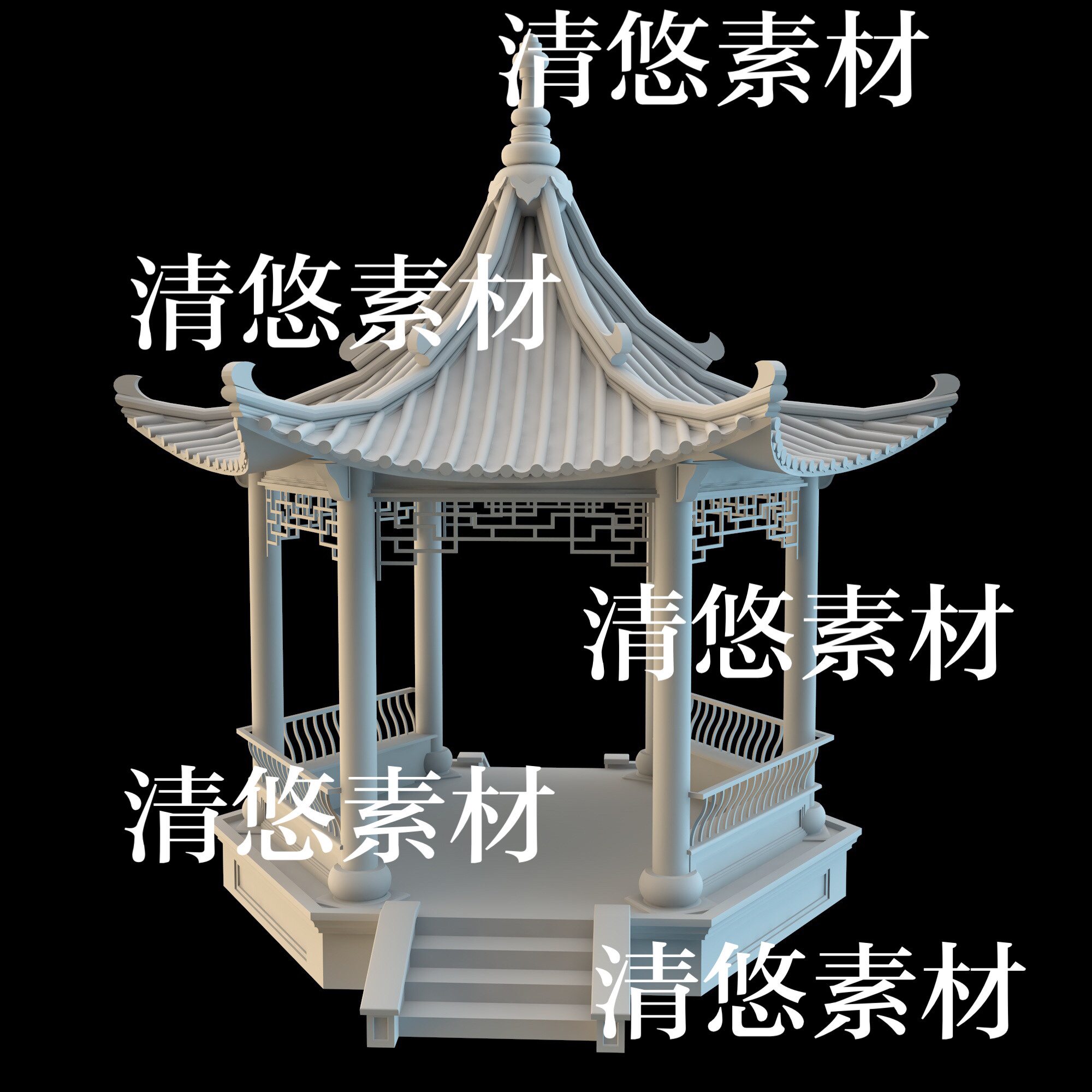 c4d su fbx obj格式中式古风六角亭子建筑模型文件 非实物a984