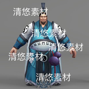非实物D673 仙侠古风人物男持棍胖子道士动作简模文件 c4d fbx格式