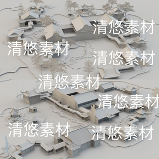 3ds格式 c4d fbx obj 非实物B682 苏州园林古典建筑长廊场景文件
