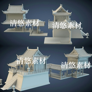 obj格式 中国风古代建筑鹿台房子3dmax c4d fbx 非实物A416 模型