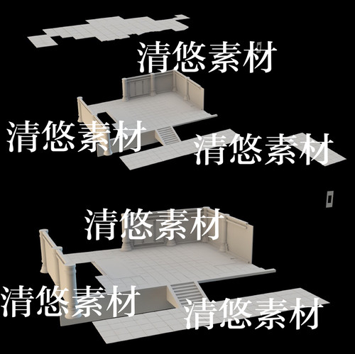 3dmax c4d fbx obj格式古代建筑地面地砖柱子台阶文件 非实物B170