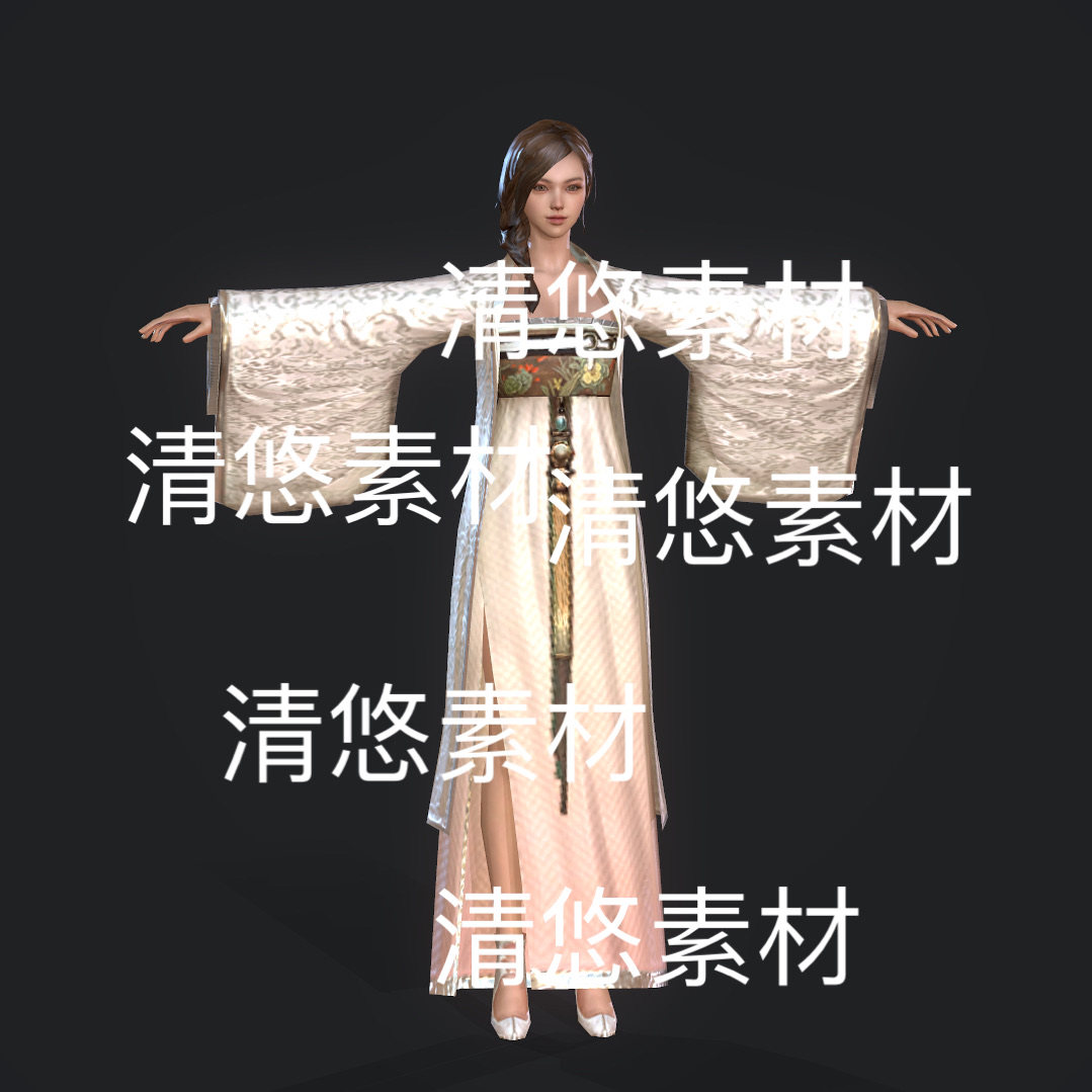 古代人物c4d fbx obj格式绑定长服年轻女人物文件 非实物E200