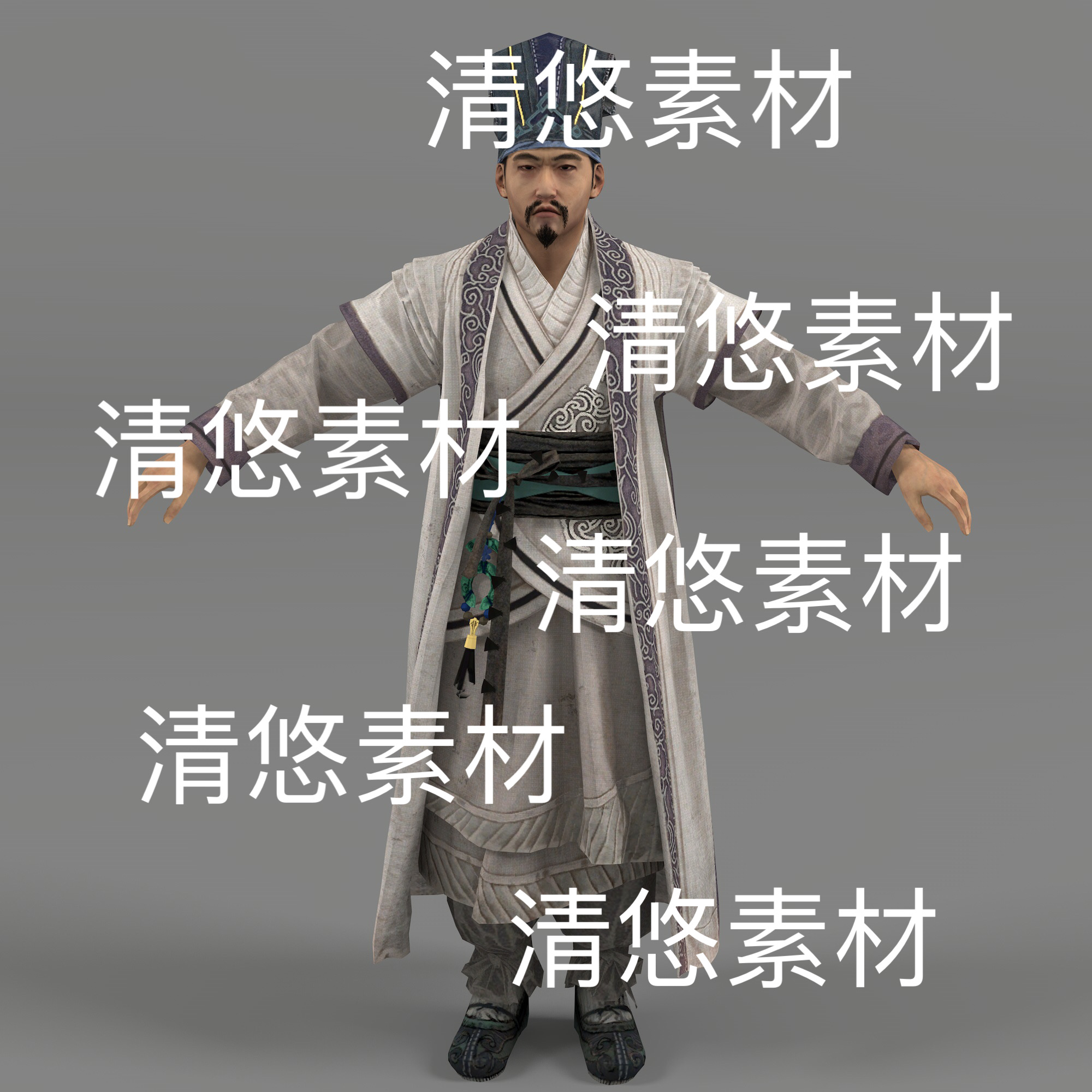 c4d fbx格式古代人物男诸葛亮孔明军师绑定文件 非实物D956