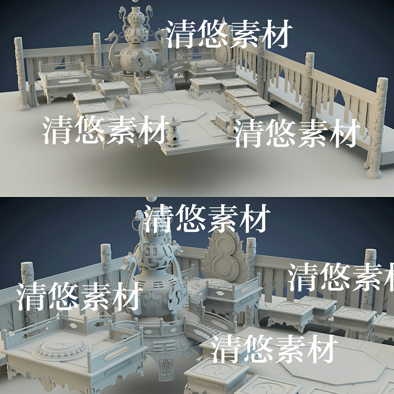 3dmax c4d fbx obj仙幻古风太极炼丹炉游戏场景文件 非实物A833
