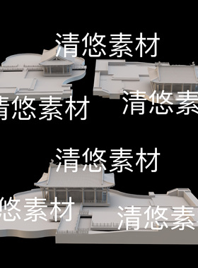 su c4d fbx obj 3ds中式古建筑水池桥房子公园文件 非实物B446