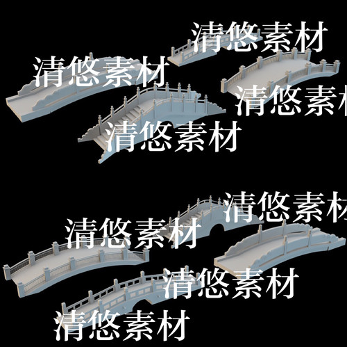 4个 c4d fbx obj格式古风古代中式石桥小桥建筑文件 非实物B329