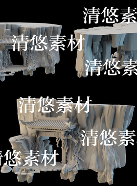 3dmax c4d fbx obj格式古风建筑山石大门山门进口文件 非实物B155