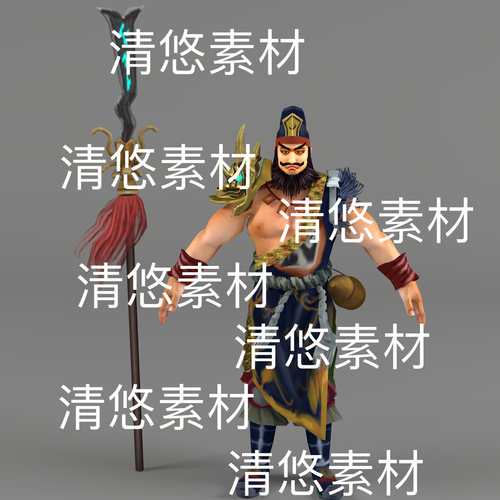 丈八蛇矛武将人物c4d fbx骨骼绑定obj张飞模型文件 非实物E175