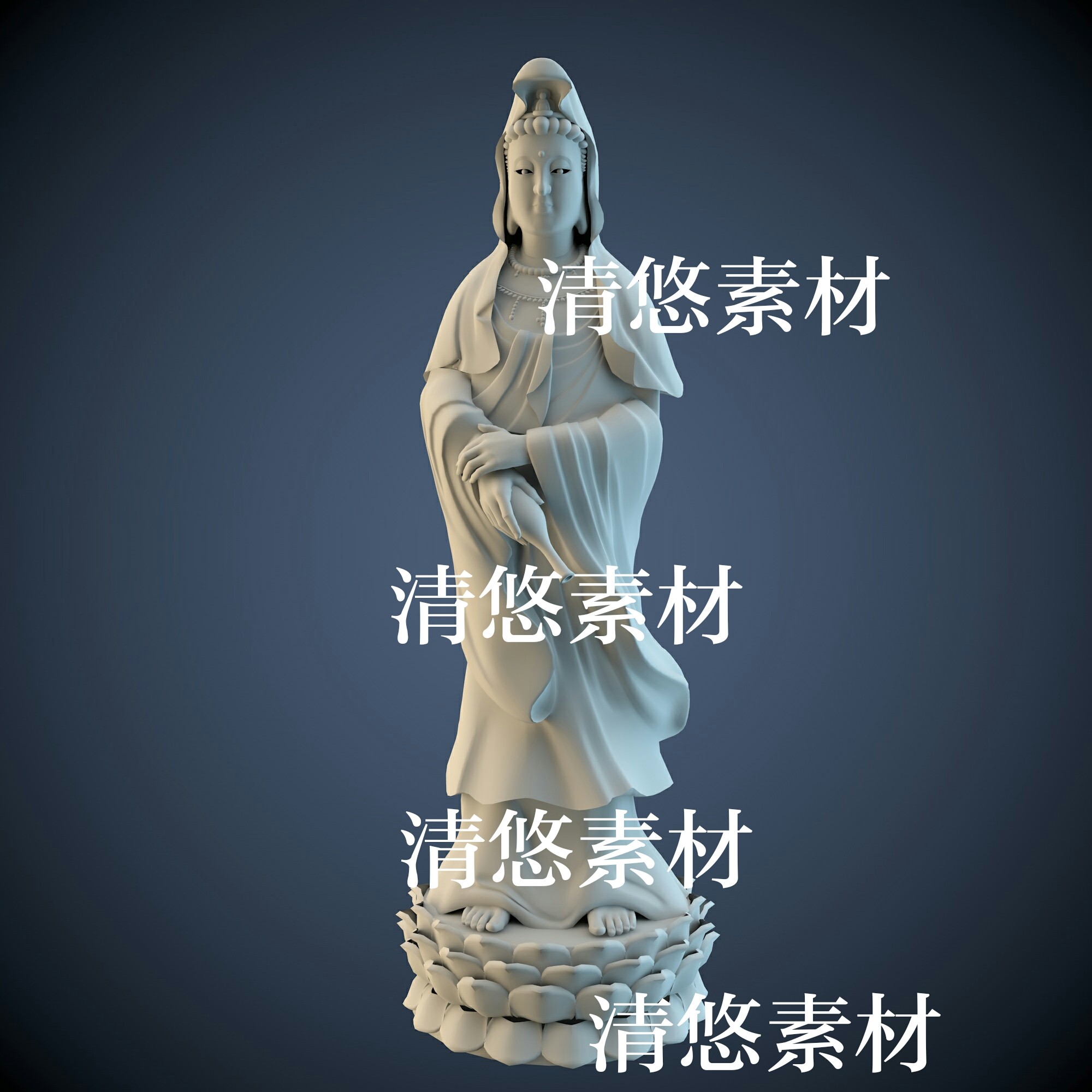 3dmax c4d fbx obj格式雕像观音莲花台文件人物模型 非实物A677