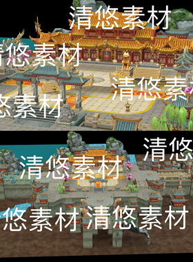 3dmax c4d fbx obj格式简模古风仙侠天宫游戏场景文件 非实物D240