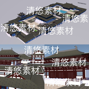 obj格式 3dmax c4d fbx 非实物B823 完整古建寺庙长廊房子场景文件
