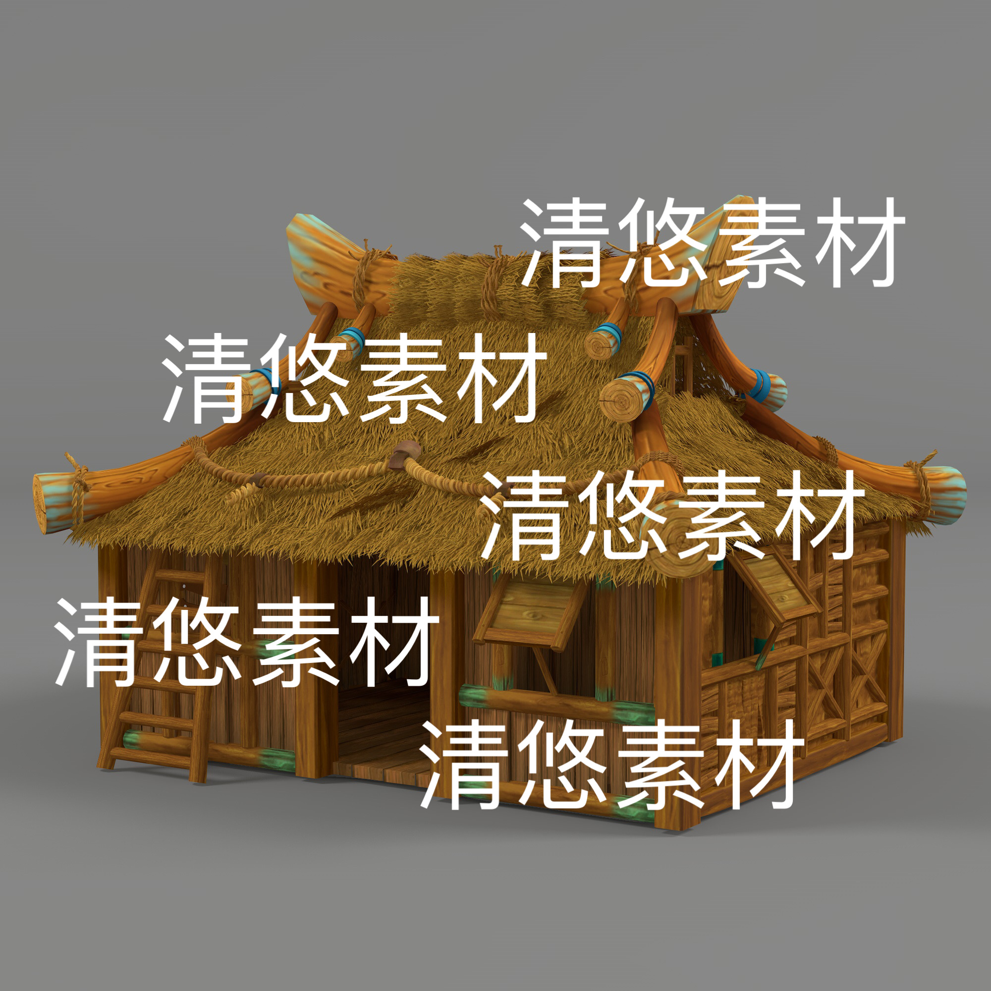 3dmax c4d fbx obj格式卡通建筑茅草屋房子小木屋文件 非实物D139
