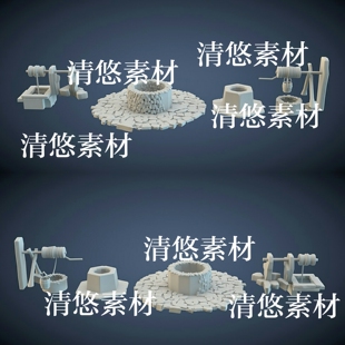 obj格式 4个古代古风3dmax c4d fbx 非实物A816 水井石井模型文件