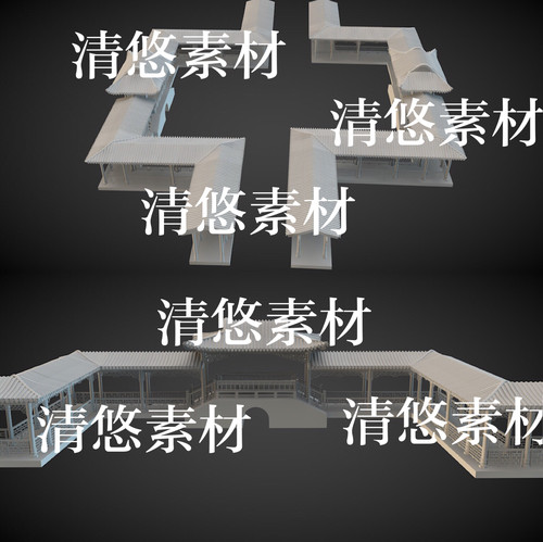maya c4d su fbx obj古代古风中式连廊长廊建筑文件 非实物B28