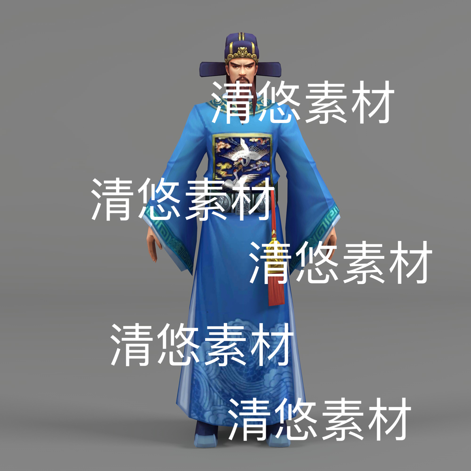 c4d fbx格式清朝古代官员大臣人物骨骼绑定简模文件 非实物D589