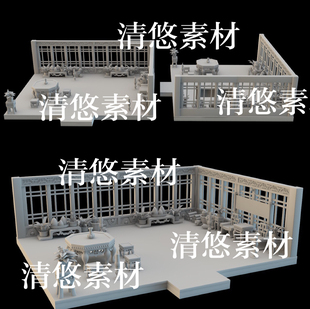 obj古代Q版 maya c4d fbx 非实物B31 室内场景窗户桌椅蜡烛文件