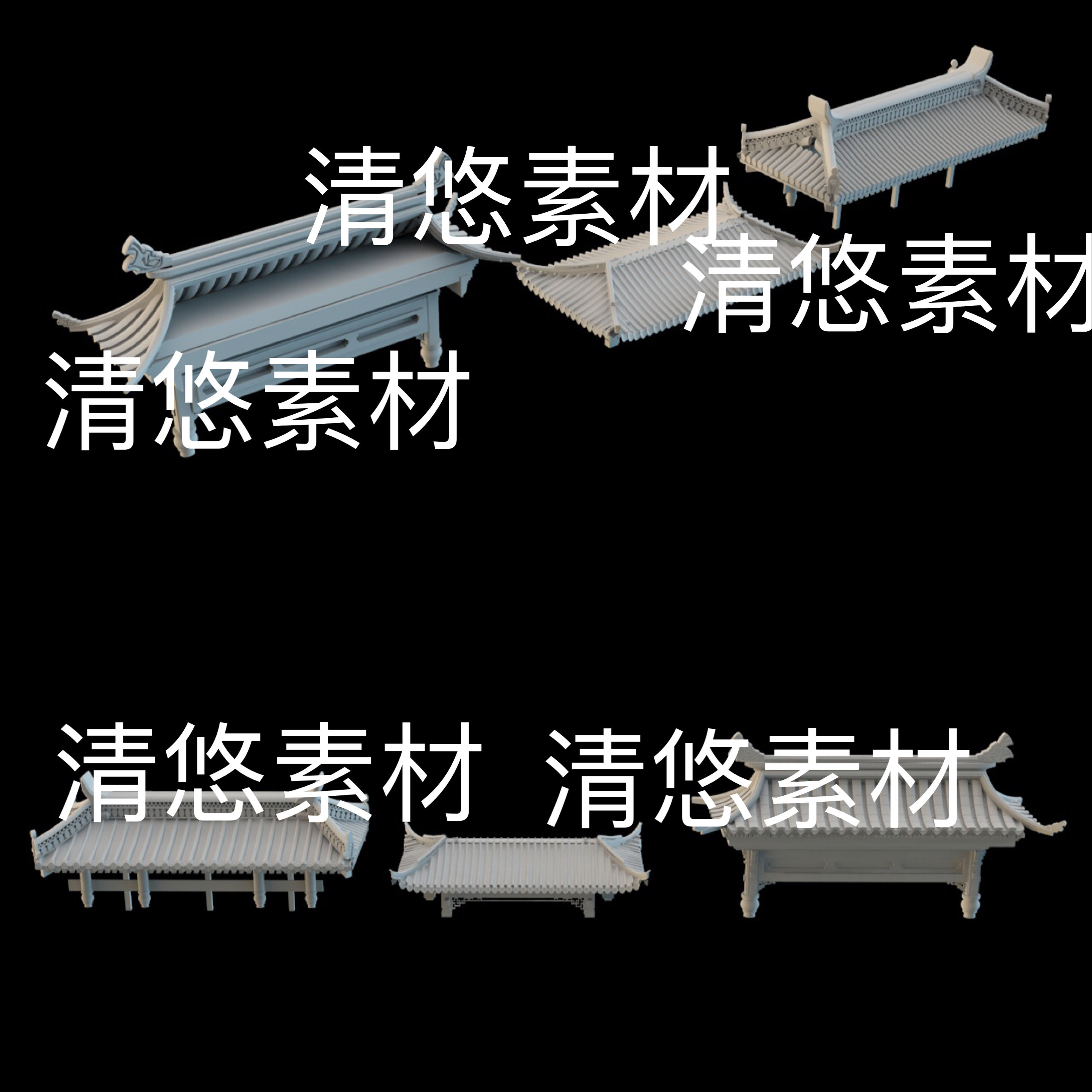 c4d fbx obj格式中式国风房顶屋檐门头屋顶古建筑文件 非实物E112