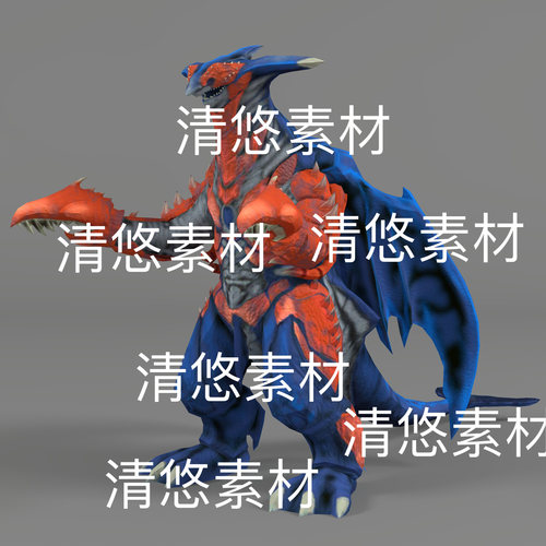 奥特曼赛刚怪兽模型c4d fbx格式骨骼绑定低模文件 非实物D340