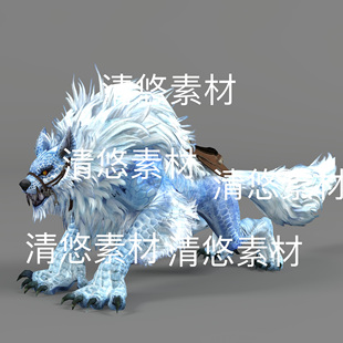 非实物D227 游戏人物坐骑冰狼猛兽骨骼绑定动作文件 c4d fbx格式