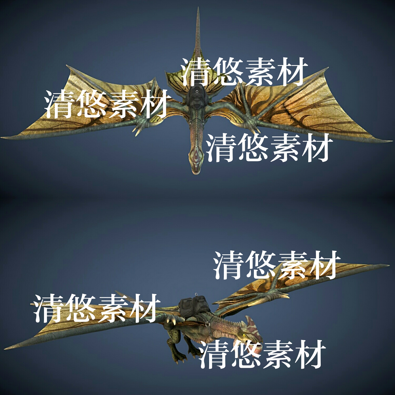 游戏怪物飞龙坐骑c4d fbx格式模型龙骨骼绑定带动作 非实物A654