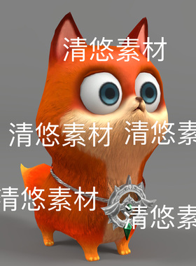 卡通可爱呆萌大眼小狐狸c4d fbx格式动物面部绑定文件 非实物D836
