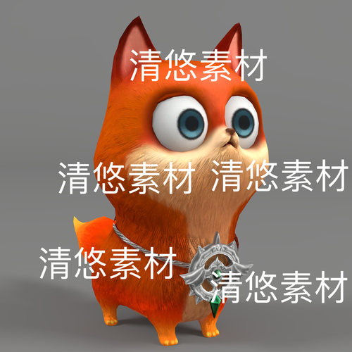 卡通可爱呆萌大眼小狐狸c4d fbx格式动物面部绑定文件 非实物D836