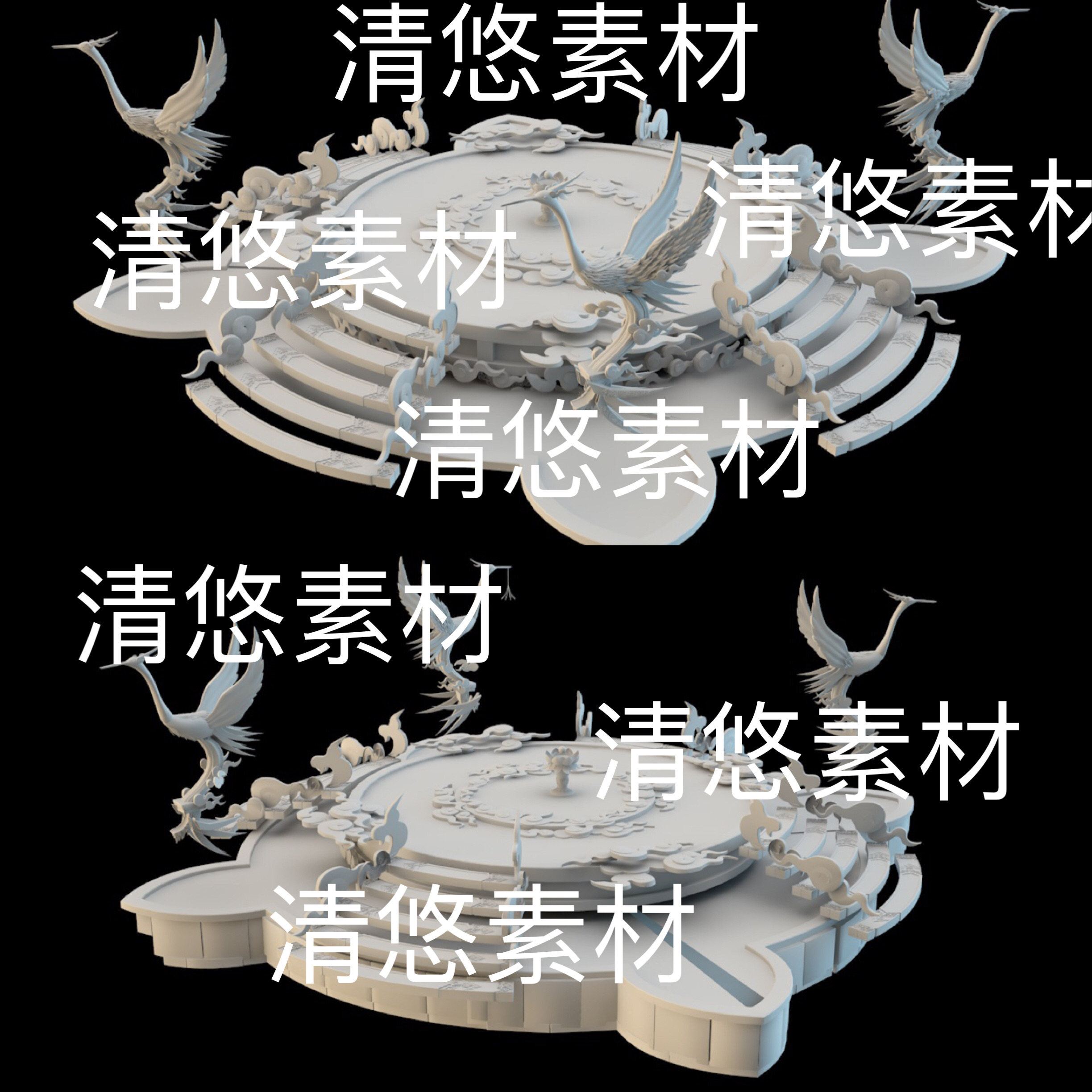 3dmax c4d fbx obj格式国风仙侠石台场景仙鹤花纹文件 非实物D781