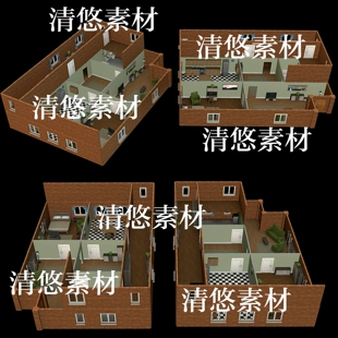 c4d fbx低面卡通场景厨房卧客厅卫生间文件非实物A933 3dmax maya