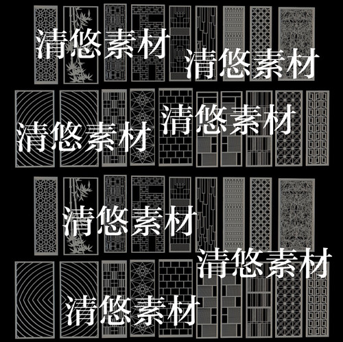 17个 c4d fbx obj 3ds格式中式古风花格屏风隔断文件 非实物B402