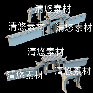 大门牌坊院墙文件 maya 非实物D171 古建卡通Q版 obj格式 c4d fbx