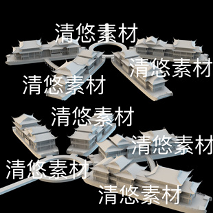 水上船坞场景文件 c4d 非实物B672 古风中式 3ds格式 fbx obj