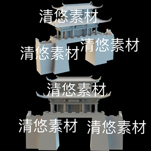 3ds格式 c4d fbx obj 非实物B631 古风古代低模城门城楼文件