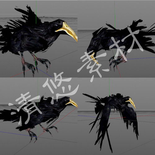 3dmax c4d乌鸦模型 飞行动物 黑色鸟类 骨骼绑定 带动画 138