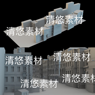 现代城市街道房子建筑文件 maya obj格式 fbx 非实物D656 c4d