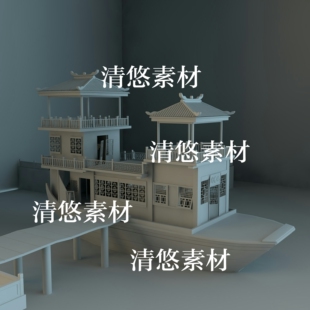 obj格式 古代双层画舫歌舞船maya c4d fbx 非实物A499 模型文件