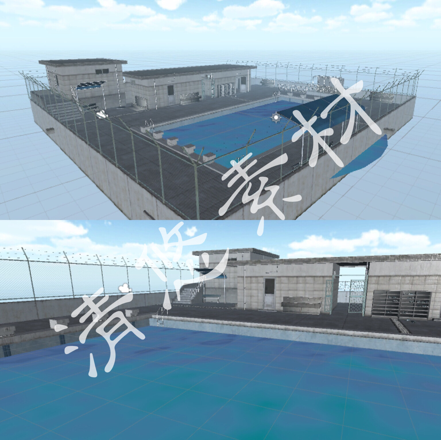 unity3d c4d 学校游泳池模型游戏场景户外建筑fbx格式 非实物115