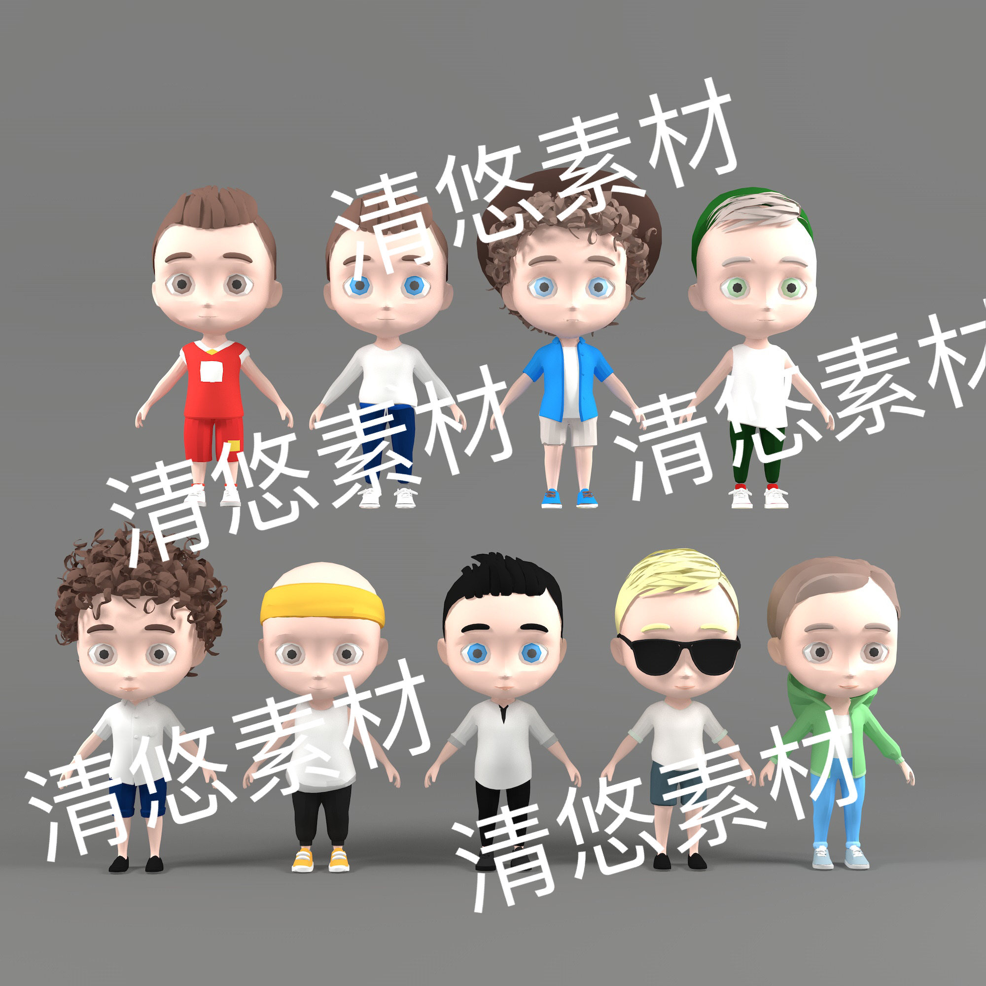 c4d fbx obj格式卡通小人可爱小男孩人物文件 非实物E62