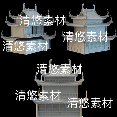 3dmax c4d fbx obj格式中式古建筑屋檐门窗屋顶文件 非实物B870