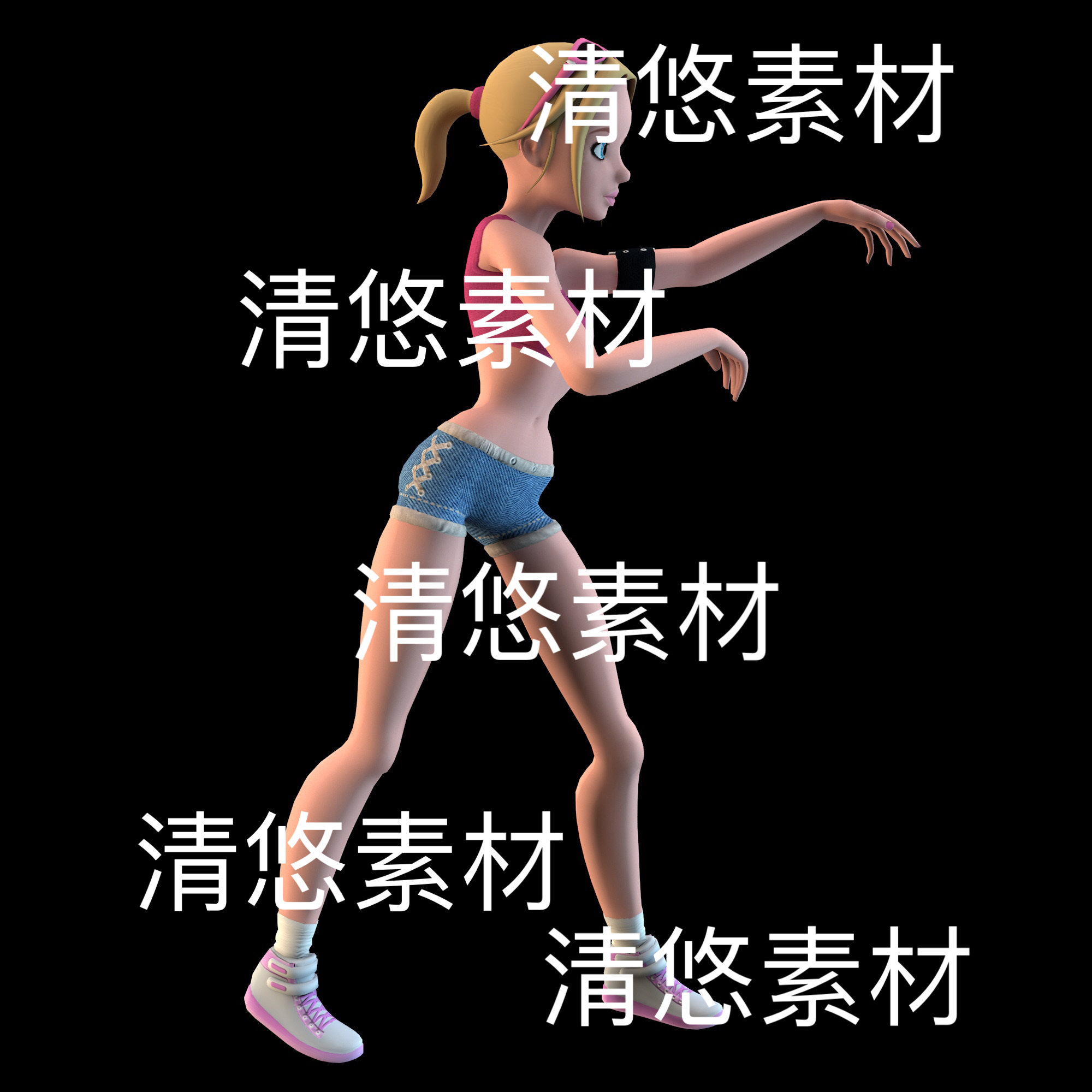 c4d fbx格式骨骼绑定跳街舞的卡通女孩C4D模型文件 非实物E220