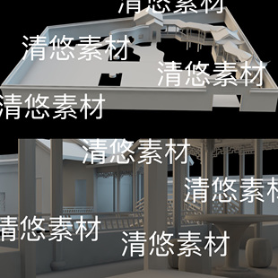 古风场景庭院长廊围墙文件 c4d 非实物B674 中式 3ds格式 fbx obj