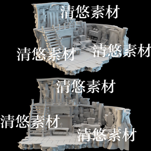 maya c4d fbx obj古代卡通风客栈进口室内场景模型文件 非实物B10