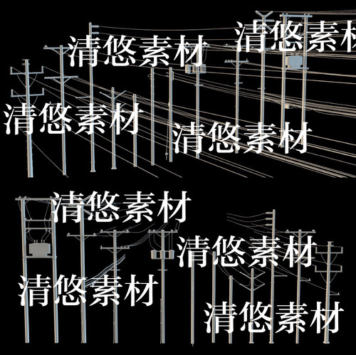 11个 c4d fbx obj格式电线杆电力设施设备线杆子文件 非实物B356