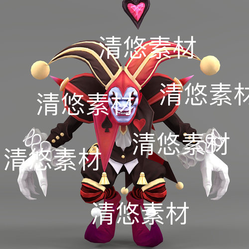 c4d fbx格式万圣节恶魔小丑模型骨骼绑定妖兽利爪 非实物D335