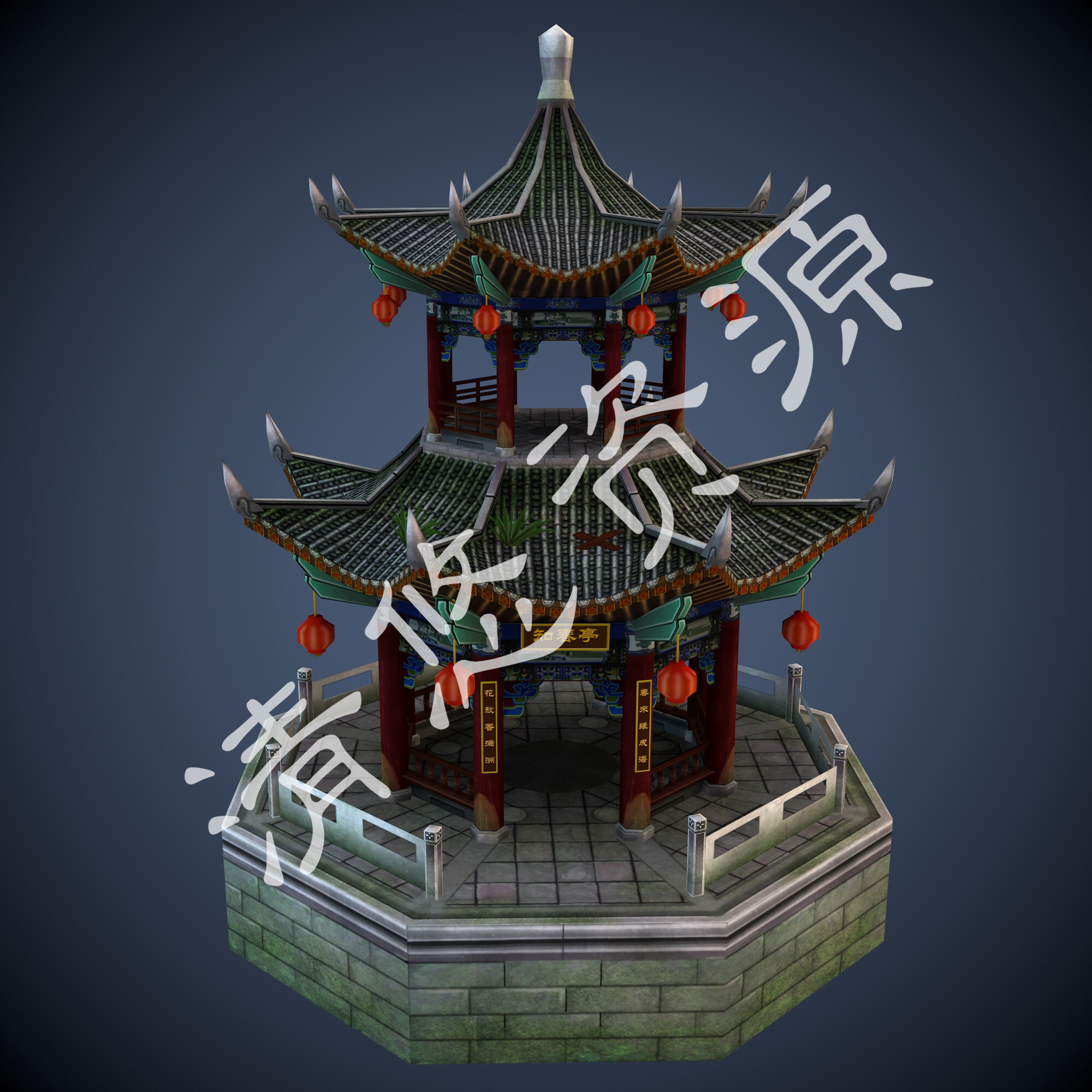 八角亭凉亭3dmax c4d fbx obj古代亭子模型 设计建模参考 832