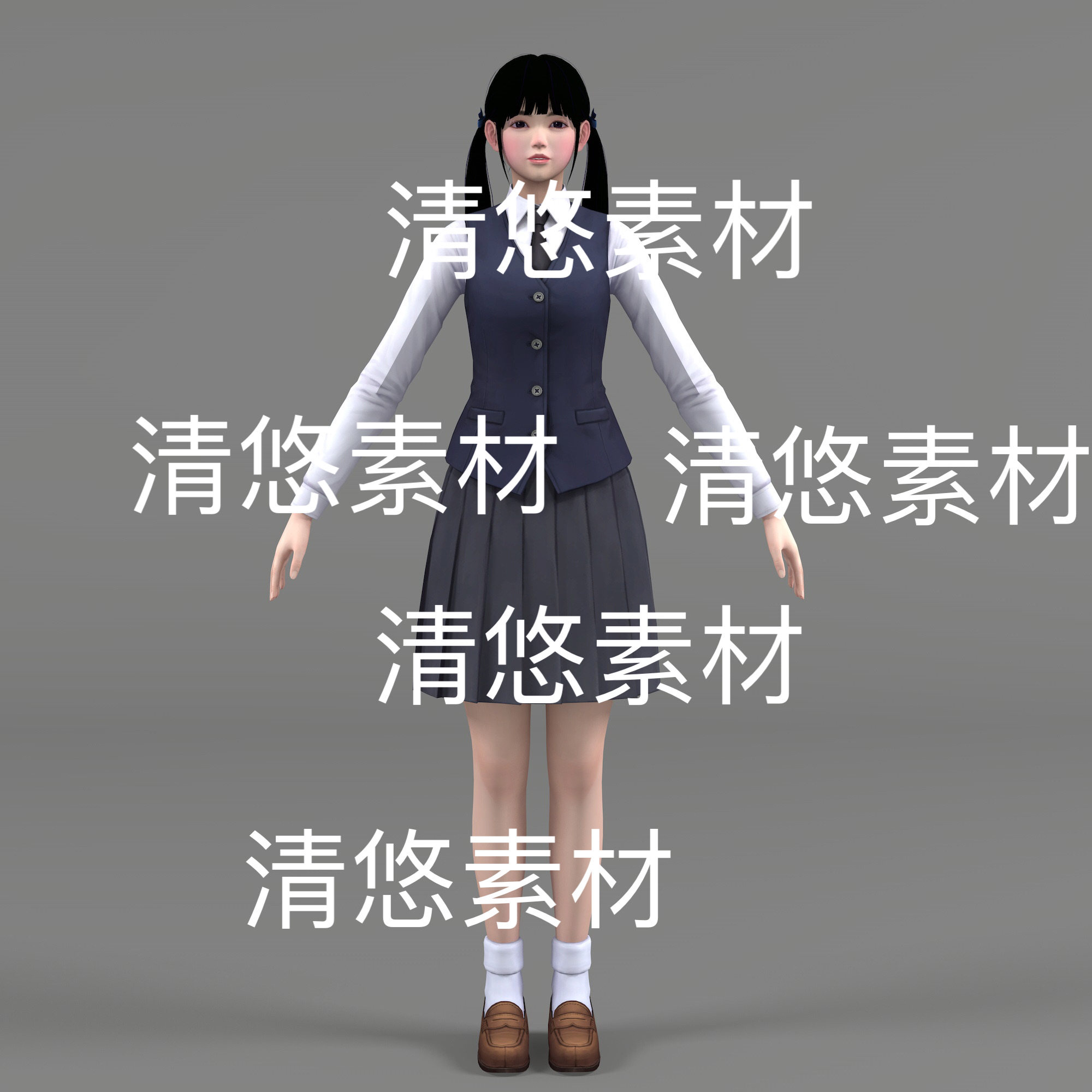 c4d fbx格式现代日本大学生少女校服面部绑定文件 非实物D553