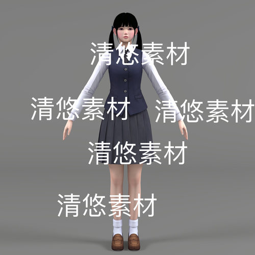 c4d fbx格式现代日本大学生少女校服面部绑定文件 非实物D553