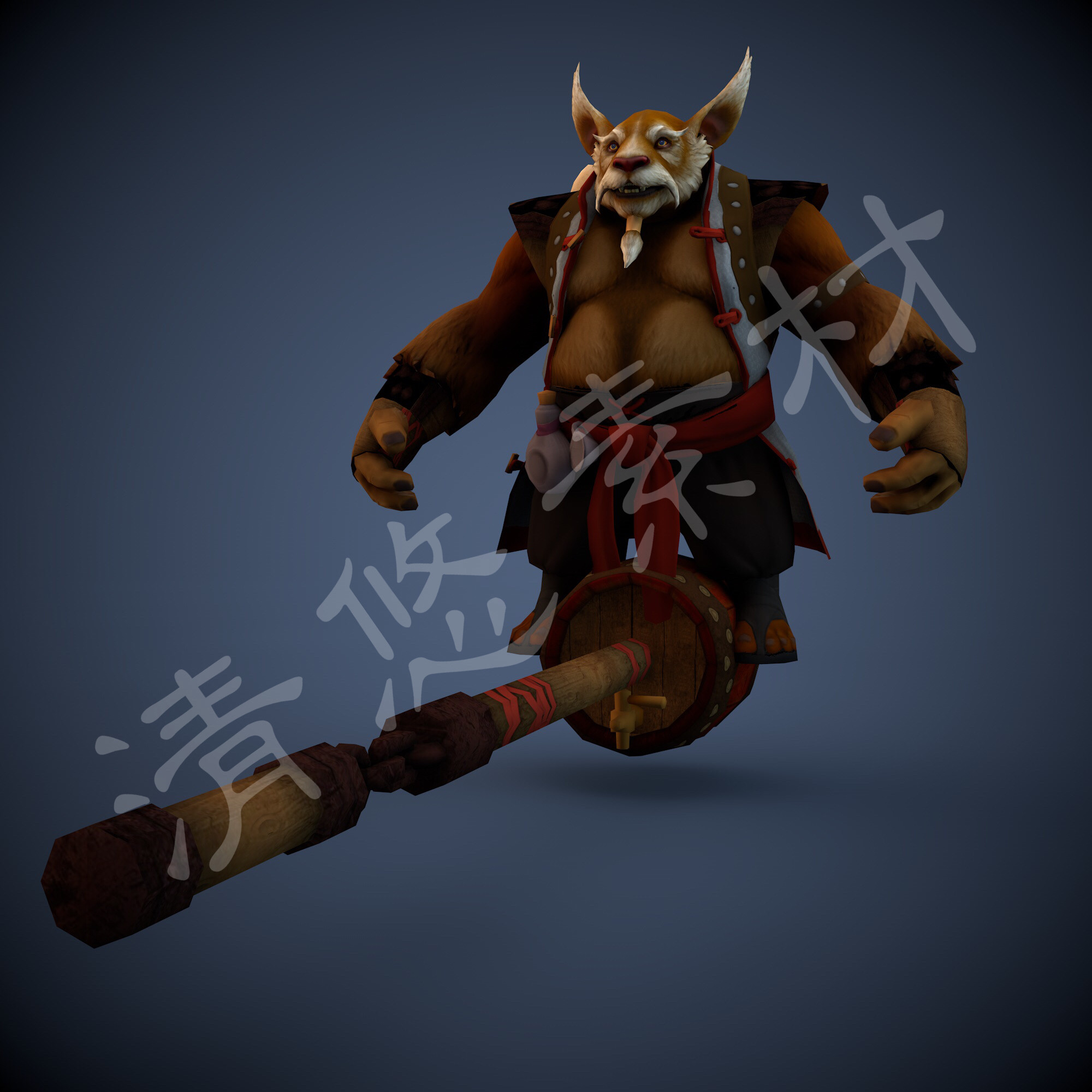 maya c4d游戏角色酒仙模型骨骼绑定面部表情控制fbx格式211